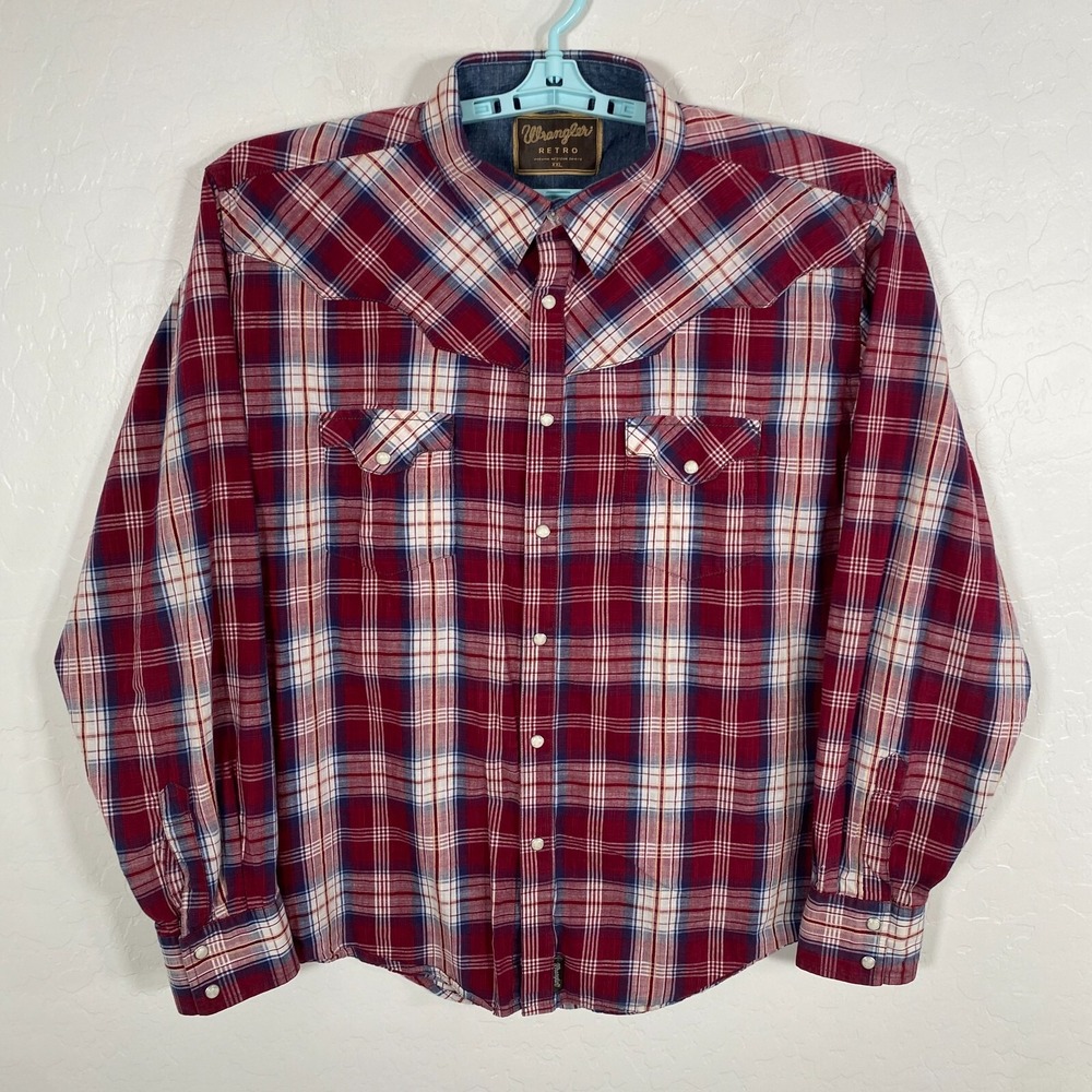 Wrangler Retro Shirt Mens 2XL Pearl‎ Snap Western Long Sleeve Cowboy Plaid